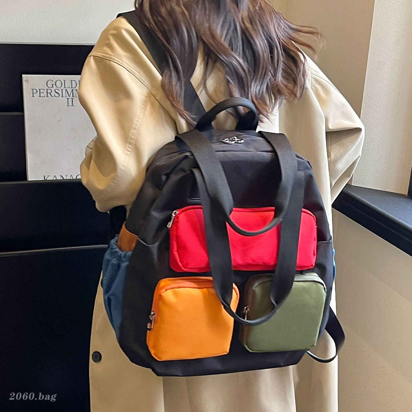 2026 nueva mochila de gran capacidad de viaje mochila de moda coreana multifuncional empalme día de nylon color contrastante