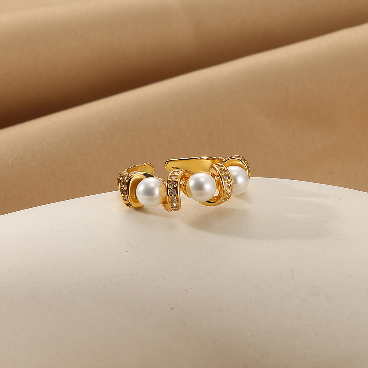 French Style Zircon Pearl Multi-layer Stacking Ring For Women_voghion.com