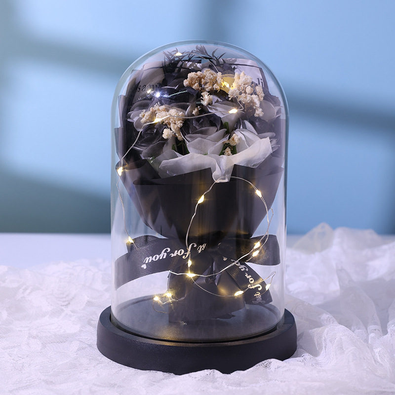 Flor inmortal cubierta de vidrio decoración 9 ramos de rosas flores secas para el día de San Valentín 520 regalo de cumpleaños para la novia