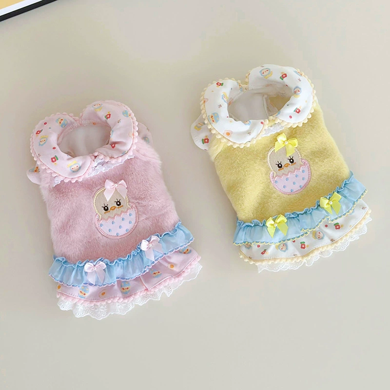 Одежда для домашних животных Mifaya, осенне-зимнее утепленное пальто с плюшевой флисовой подкладкой и кукольным воротником на флисовой подкладке, хлопковая базовая юбка с летящим рукавом