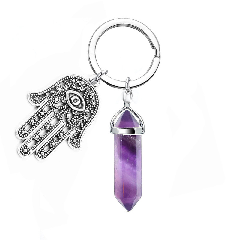 Fashion Hand Of Fatima Alloy Plating Natural Stone Unisex Bag Pendant Keychain