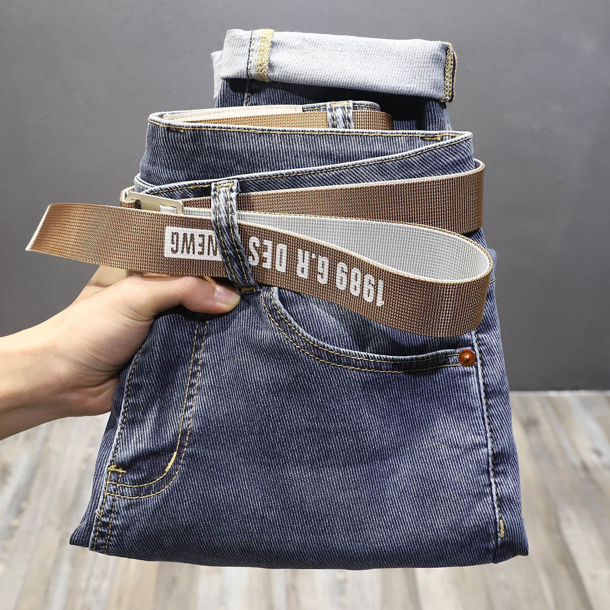 Pantalones vaqueros azules y grises de primavera y otoño para hombre, versión coreana, corte entallado, pierna pequeña, marca de alta gama, de moda, de tela cómoda._voghion.com