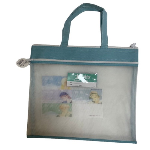 Zipper subject textbook classification storage bag Large capacity transparent nylon mesh portable student tutoring bag