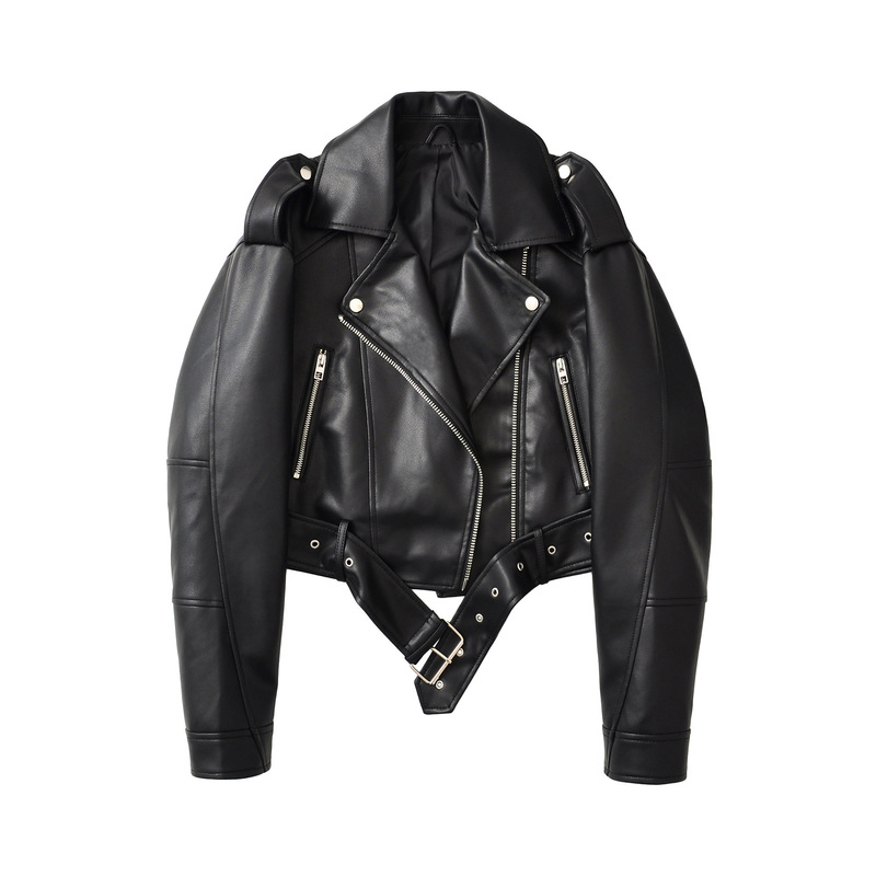 2025 New Two-Color Leather Old European and American Cross-Border Aliexpress Amazon Lapel Loose Jacket Pu Leather Jacket for Women