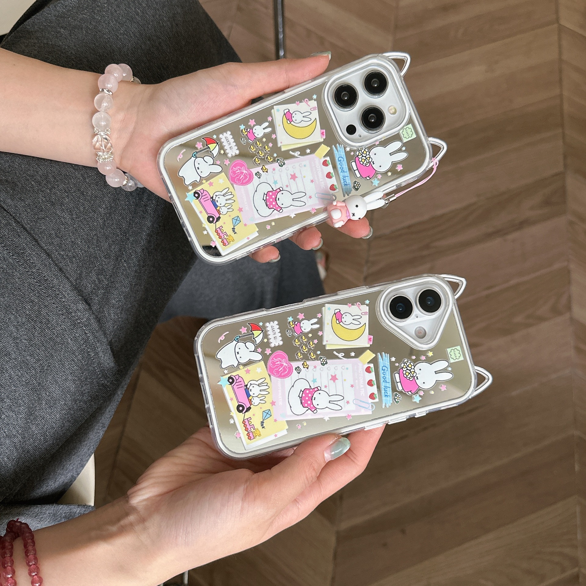 Lindo conejo de orejas de gato de dibujos animados para Apple 16ProMax funda para teléfono móvil 15/14 colgante 13 nuevo 15PM