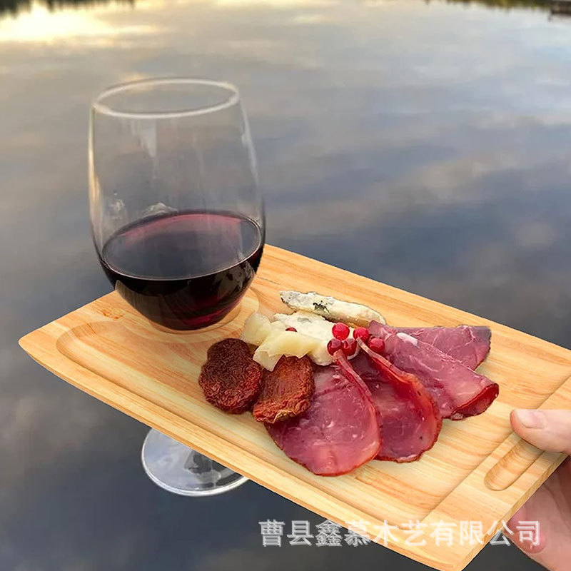 跨境竹制红酒托盘竹木鸡尾酒托盘家庭聚会芝士奶酪砧板厂家批发