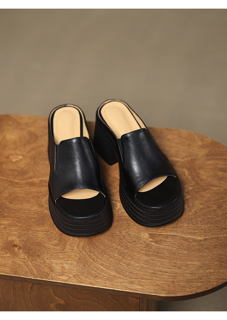 Sandal cao gót nữ quai ngang mũi hở đế platform gót vuông 9 cm — màu đen, màu mơ chi tiết 14