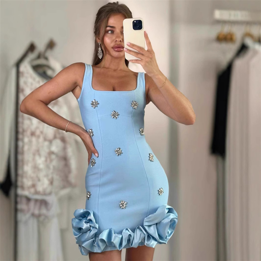 European and American New Sexy Niche Design Lace Hot Diamond Sleeveless Bandage Dress Hip-Hugging Mini Dress