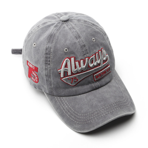Baseball cap style, washed and distressed letter embroidery duckbill hat, trendy for men, personalized streetwear for women, Korean sunshade