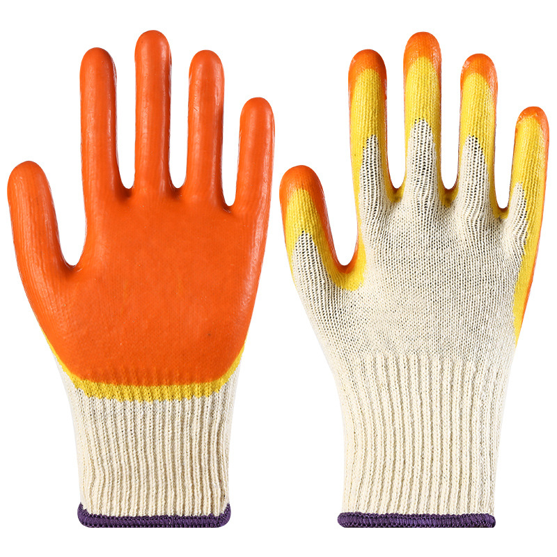 Guantes de látex colgantes planos de doble color de 10 agujas naranjas