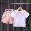 Summer doll, shorts, children's top, suitable for import, western style, doll collar, with short sleeve, 3 years