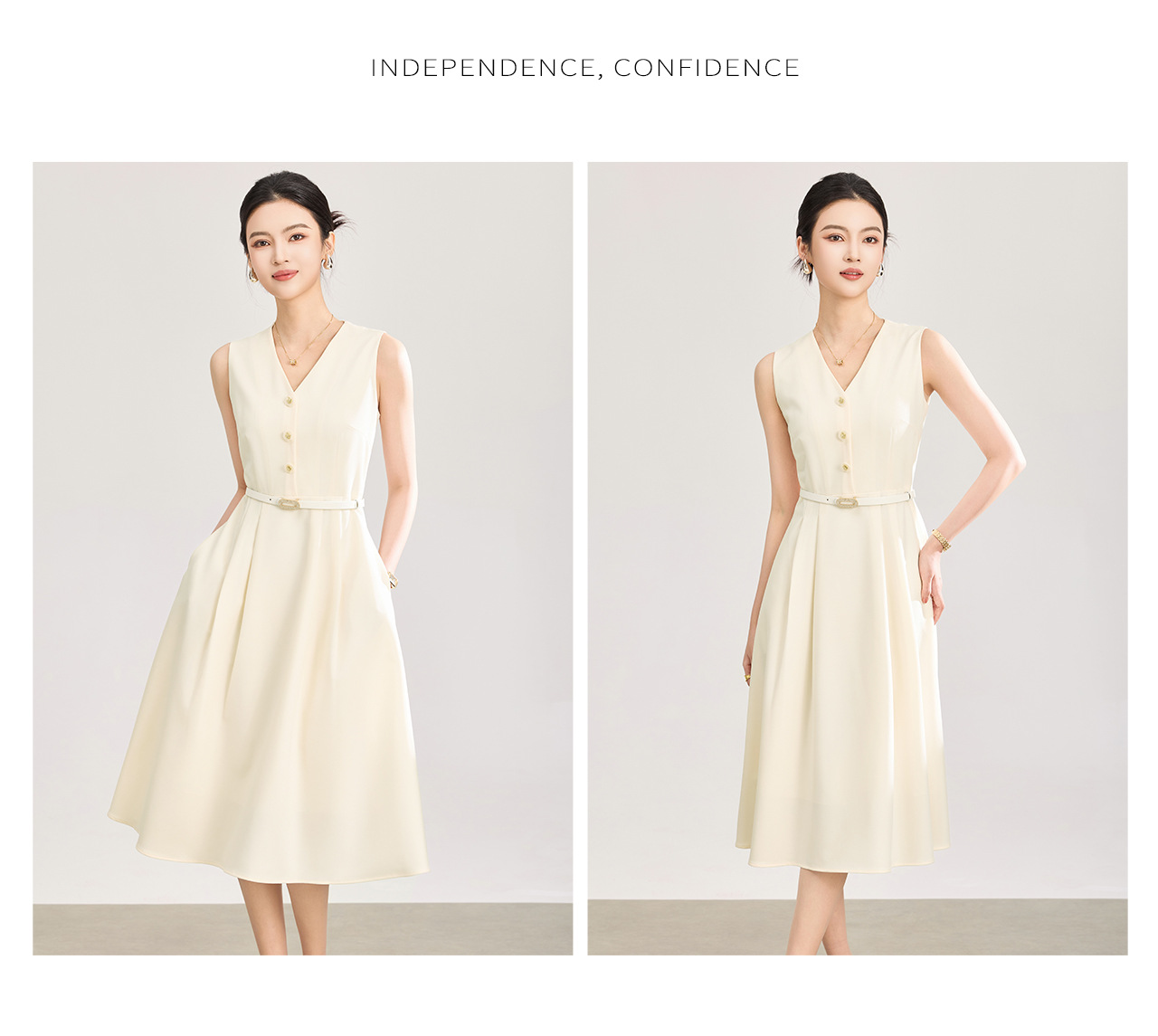 Đầm vest liền ôm body nữ công sở tay ngắn — màu be chi tiết 15