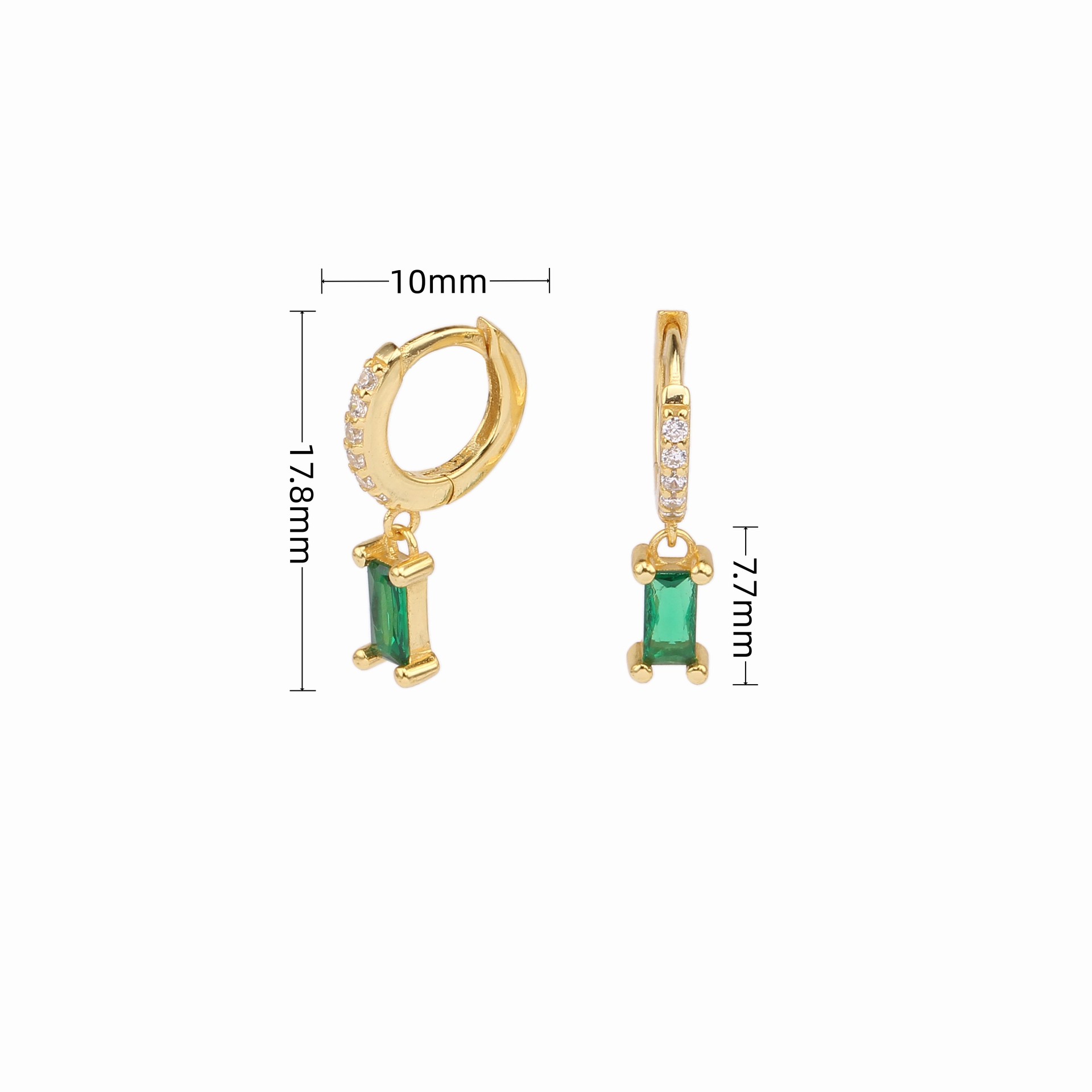 5g Weight 0.03µm Gold Plating Thickness 1 Pair 925 Sterling Silver Zircon Rectangle Drop Earrings