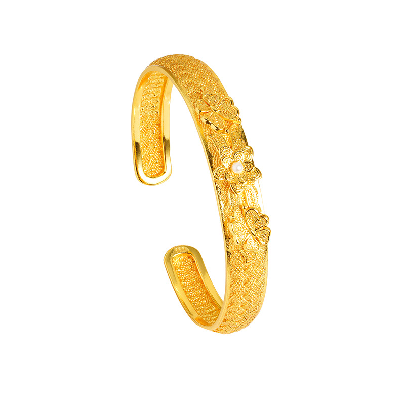 Antigua pulsera de bendición de loto clásico chino de oro de arena, pulsera de lujo ligero de temperamento de alta gama para mujer