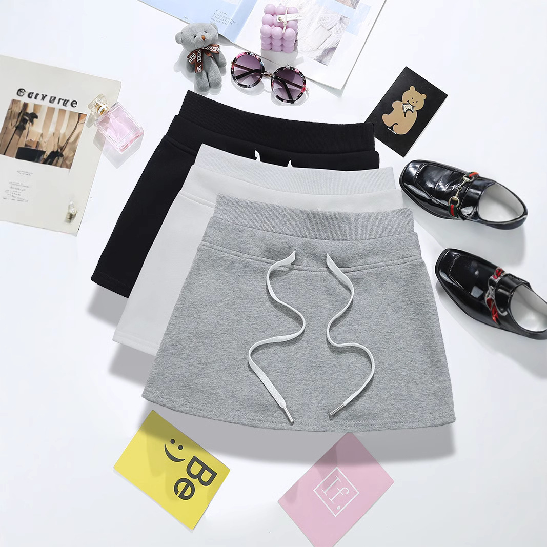 高腰抽绳灰色包臀短裙韩系女装高腰休闲小个子卫衣裙一件代发9462