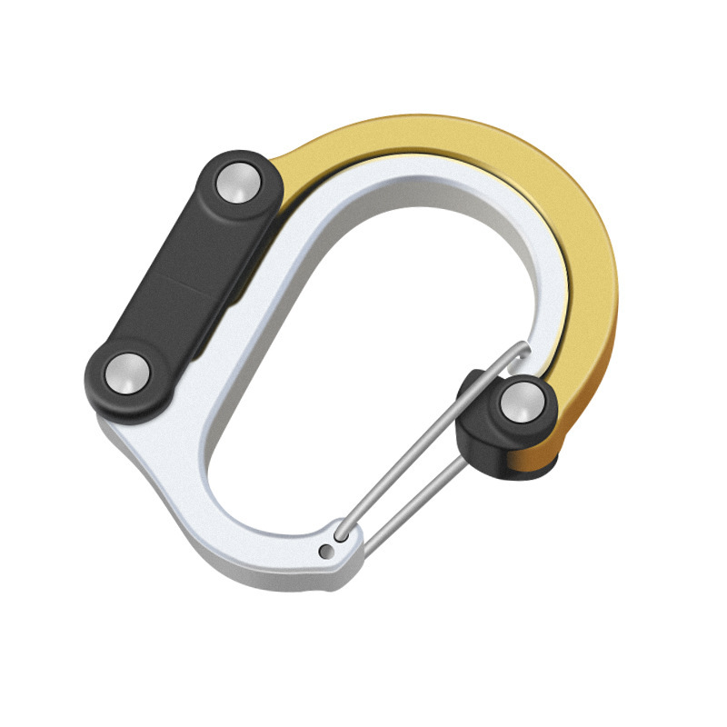 Mosquetón multifuncional al aire libre aleación de aluminio tipo D turismo montañismo escalada en roca hebilla rápida gancho giratorio de 360 grados al por mayor
