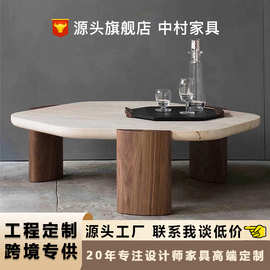 侘寂风洞石茶几家用客厅小户型中简约现代大理石网红异形茶台矮桌