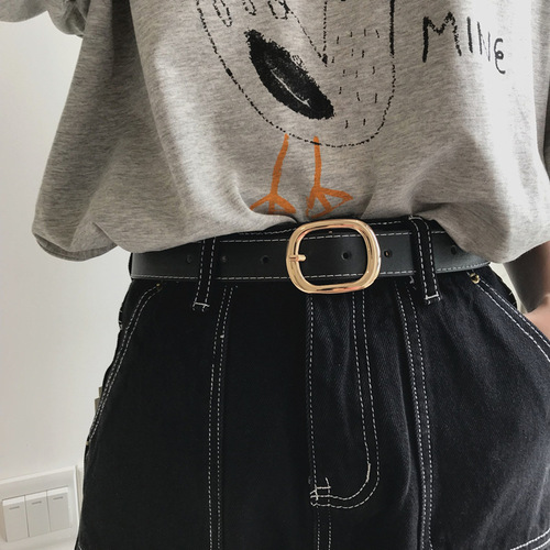 Belt women's jeans versatile belt decoration ins trend fashion punch-free internet celebrity wide black summer