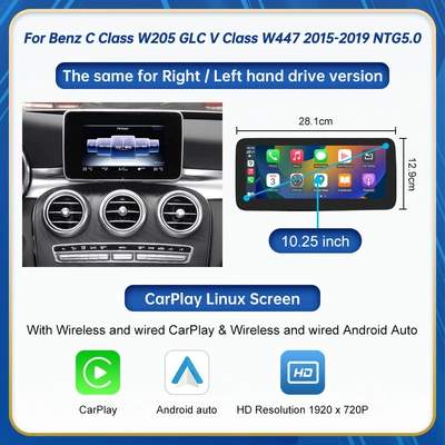 Suitable for Mercedes-Benz C- Class V-Class GLC NTG5.0 system wireless CarPlay car navigation Linux screen (Car display) - 1025inch-screens-for-c-class-2015-2019-ntg50-system-left-hand-drive