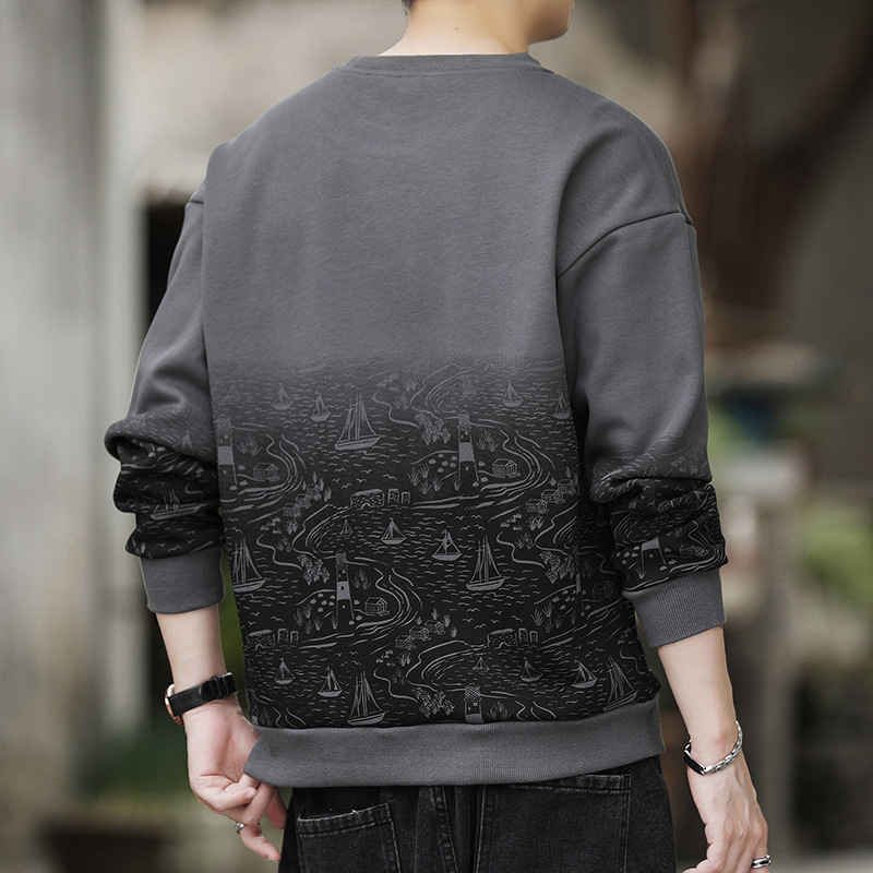 Camiseta de manga larga para hombres primavera y otoño suelta chaqueta de moda marca casual de cuello redondo ropa de moda camiseta de base para hombres