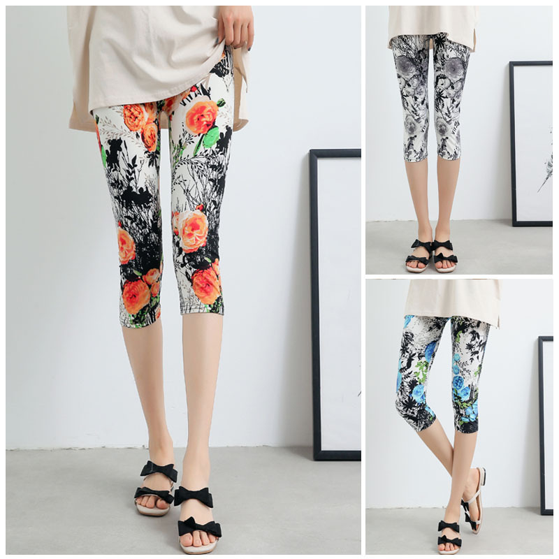 Summer 2024 Elastic Slimming Look Milk Silk Brushed Three-Point Large Size Leggings Thin Summer Outer Wear Small Leg Pants for Women Summer 2024 Elastic Slimming Look Milk Silk Brushed Three-Point Large Size Leggings Thin Summer Outer Wear Small Leg Pants for Women