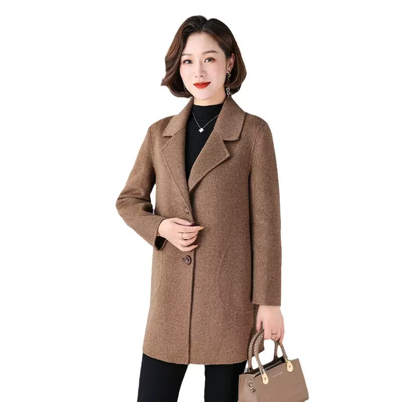 妈妈双面羊毛呢女外套中老年毛呢双面绒羊毛大衣秋冬呢子上衣羊毛