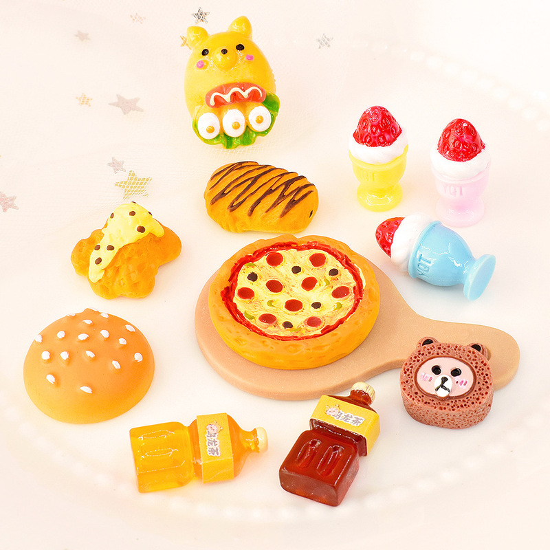 New bread combination oolong tea miniature food play doll house props diy cream glue mobile phone case resin accessories