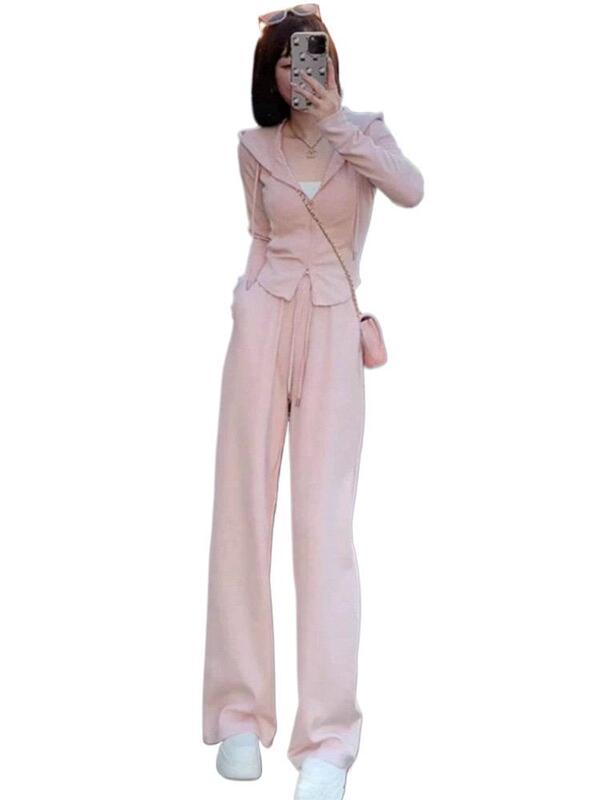 Outfits for Petite Women: Sports Casual Suits for Women, Autumn 2325 New Style Hooded Sweatshirt and Wide-Leg Pants Two-Piece Set Outfits for Petite Women: Sports Casual Suits for Women, Autumn 2325 New Style Hooded Sweatshirt and Wide-Leg Pants Two-Piece Set