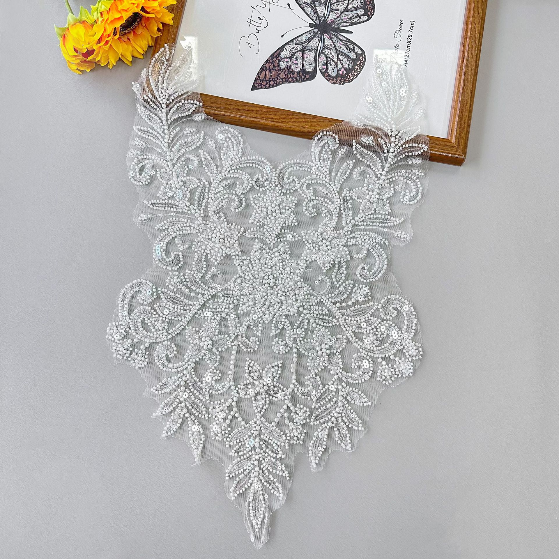 Nuevo encaje hueco estereoscópico bordado a mano falso cuello delantero esquinilla perla decoración exquisita vestido vestido vestido de baile image 3