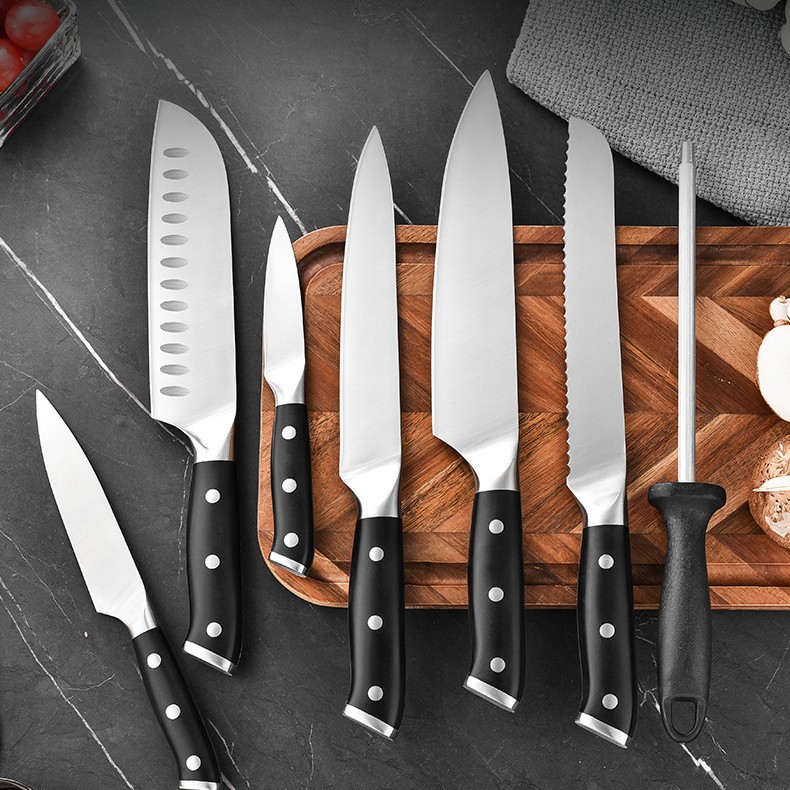 Cross-Border Nordic Style Stainless Steel Abs Chef's Knife Bread Knife Slicing Knife Fruit Knife Mirror Light High-End Knife Set