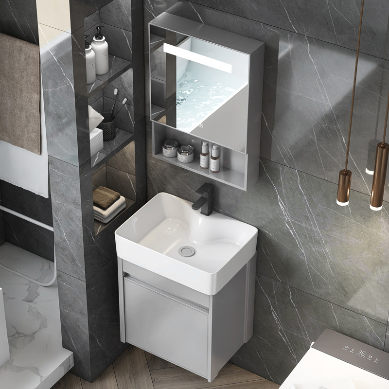 gabinete de baño de aleación de aluminio espacial de casa pequeña gabinete de lavabo de baño gabinete de lavabo de cerámica integrada