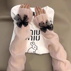 夏季防曬袖套女公主純色蝴蝶結甜美可愛蕾絲長款網紗大號薄款冰袖