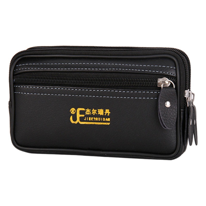 Imitation leather new men's waist bag mobile phone bag double-layer zipper belt coin purse wholesale three-pull men's wallet