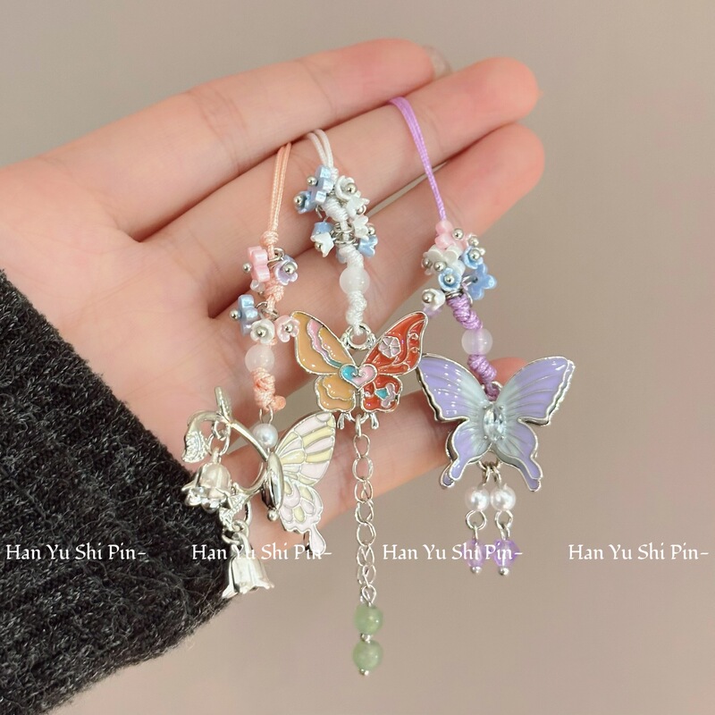 New Chinese hand-woven color enamel oil butterfly pendant pendant fashion cartoon wooden fish keychain pendant
