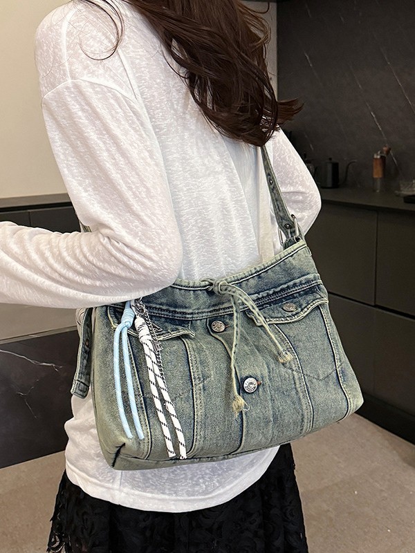 Comercio exterior transfronterizo al por mayor retro denim tot bolso femenino 2025 nuevo estilo de alta calidad chica bolso de mensajero de un solo hombro