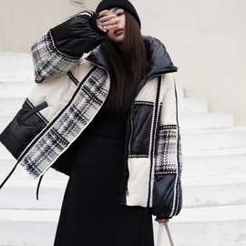 韩版羽绒服女时尚面包服2023新款小香风黑白拼色洋气百搭加厚外套