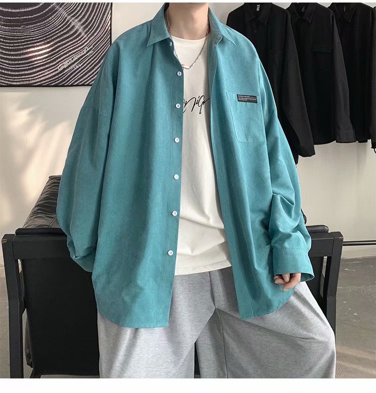 Nou, toate multicolore, culoare bomboane, bărbați, primăvară și toamnă, modă coreeană, cămașă cu mânecă lungă, haină_voghion.com