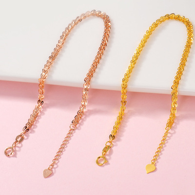 18k黄金全凤尾手链 女款au750玫瑰金时尚简约百搭款彩金麦穗手饰