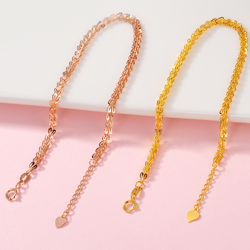 18k黄金全凤尾手链 女款au750玫瑰金时尚简约百搭款彩金麦穗手饰