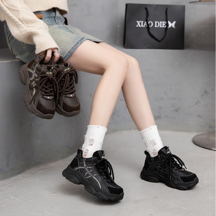 金丝兔增高秋冬老爹厚底鞋女2025新款百搭舒适运动鞋休闲鞋旅游鞋