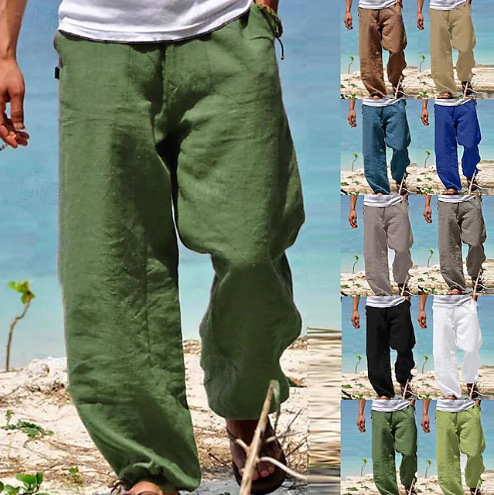 2025 men's trousers summer pants beach pants drawstring elastic waist straight solid color comfortable daily fashion street