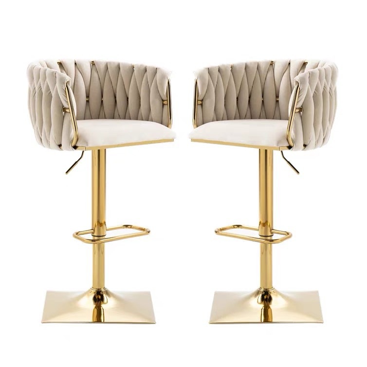 Silla de bar giratoria de elevación de lujo simple silla de bar de recepción moderna silla de metal trenzada personalizada silla alta