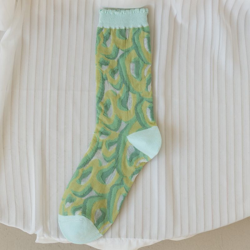 Calzini estivi sottili da donna 2025d 2025d, a metà polpaccio, alla moda, stile foresta floreale, in seta di vetro traspirante, calzini JK_voghion.com