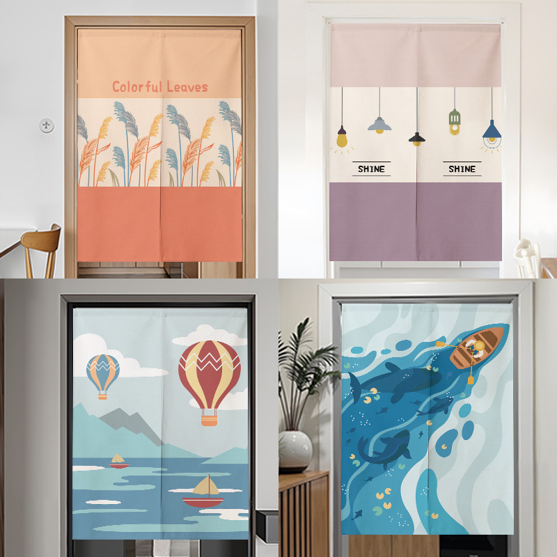 Simple Fabric Door Curtain Partition Curtain, No-Drill Installation, for Home Use in Bedroom, Kitchen, and Bathroom as a Half-Hanging Curtain