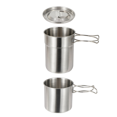 CLS light outdoor 2-piece pot set 304 stainless steel folding two-piece set cup mountaineering travel portable 2-piece camping pot