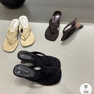 2025 Summer New Round Head Clip Toe Slope High Heeled Leopard Print Lazy Half Slippers Women's Open Toe Sandals