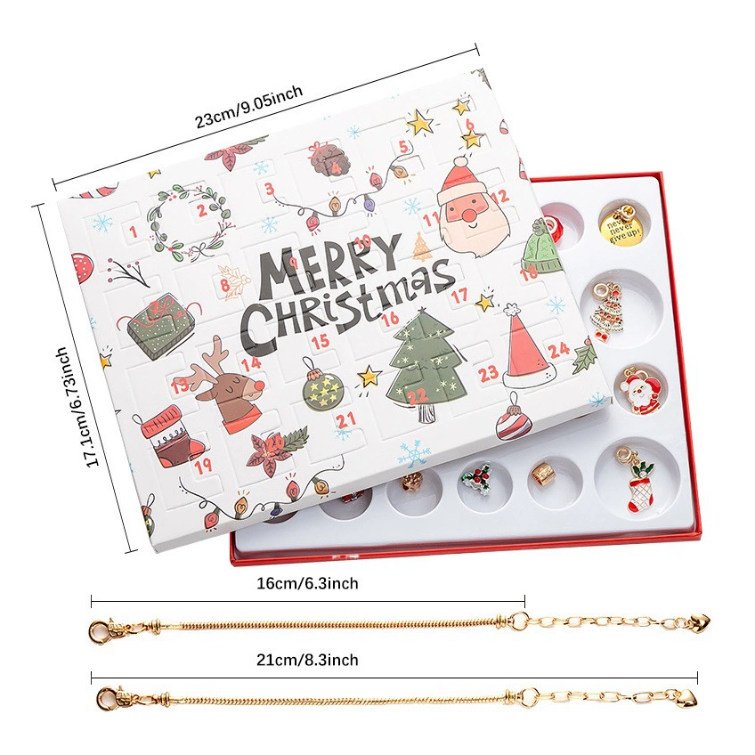 Отечественный горячий DIY Творческий детский браслет ювелирные изделия 24 Сетки календарь Рождественский праздник сюрприз Слепая Коробка серебряный костюм