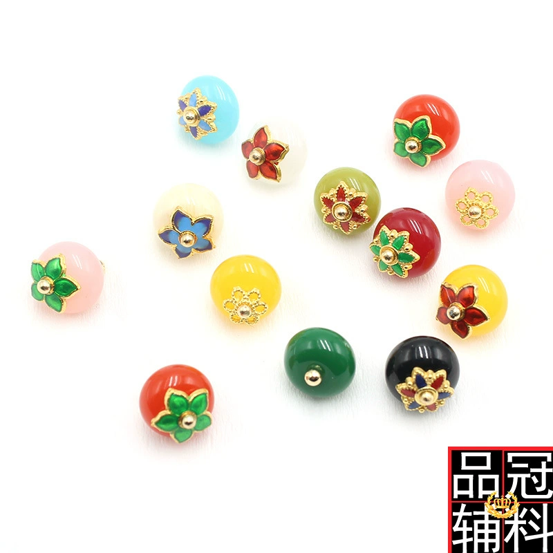 Фабричная продажа Jade Flat Flower Flower Car Button Dested Hanfu Donald Dested Retro Colorful Resin button 10mm