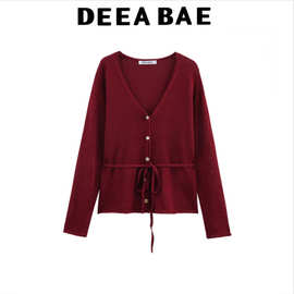 DEEABAE 2025春季新品女装 长袖v领简约百搭针织外套 3920250