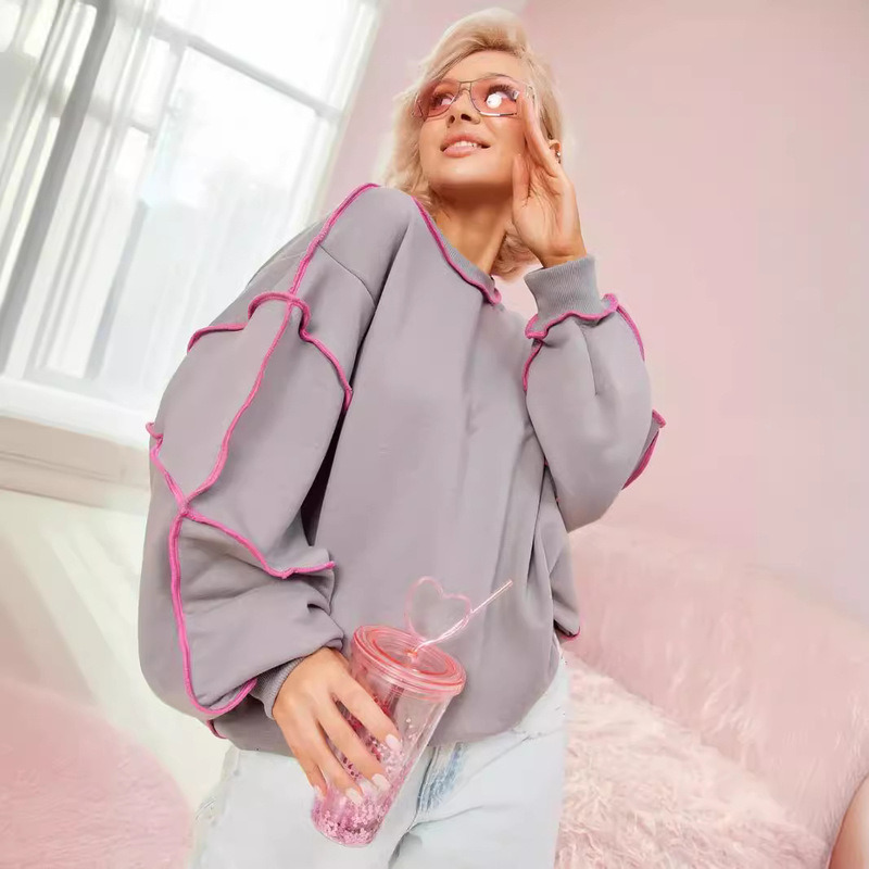 ヨーロッパとアメリカンスタイルのクロスボーダー婦人服 2025 春の新スタイルの女性用コントラストカラースウェットシャツロシア貿易卸売|undefined